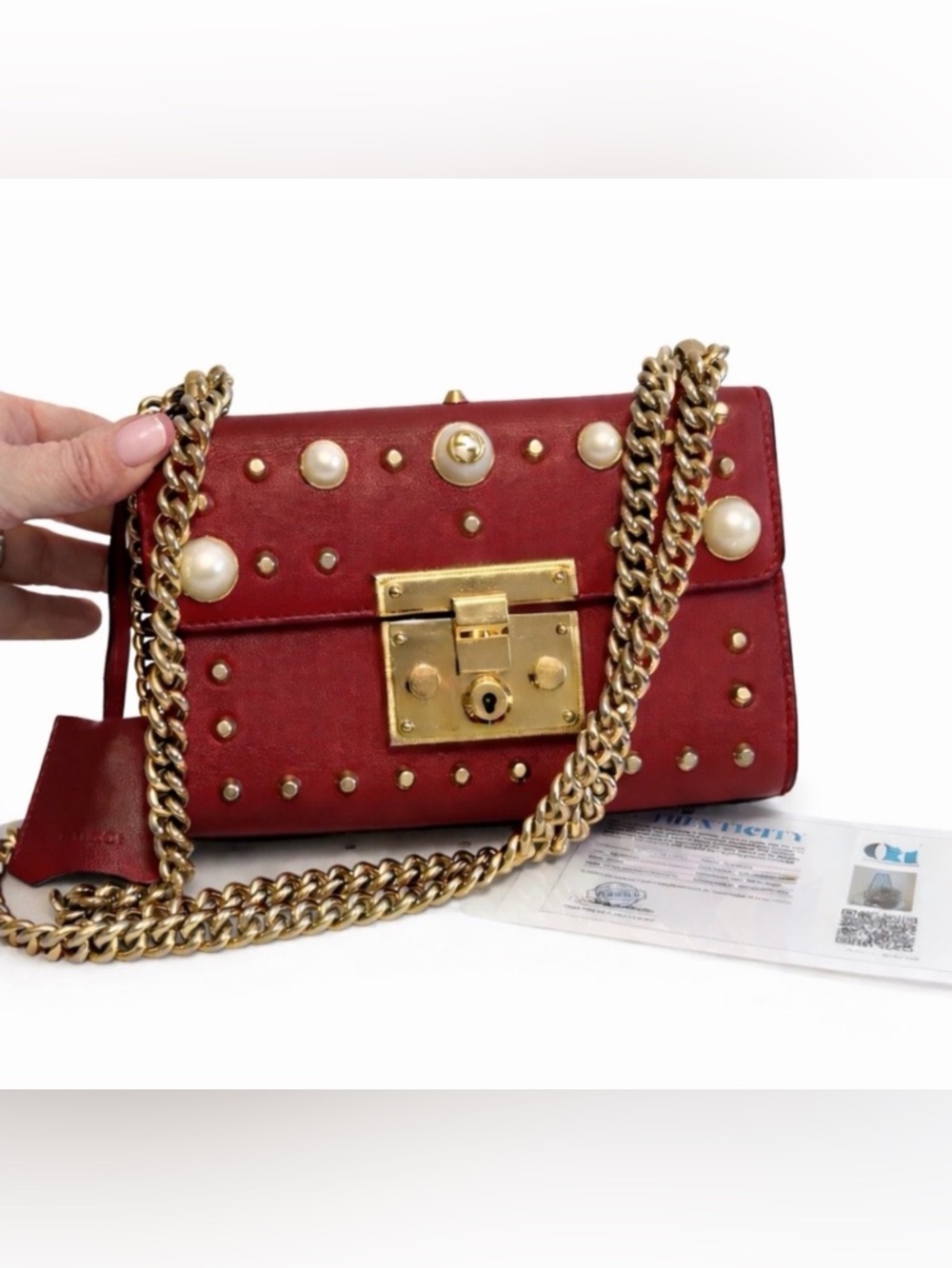 Gucci • Padlock Pearl Stud Chain Shoulder Bag